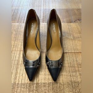 Coach Bowery Black Pointed Toe Pumps with Logo Plaque